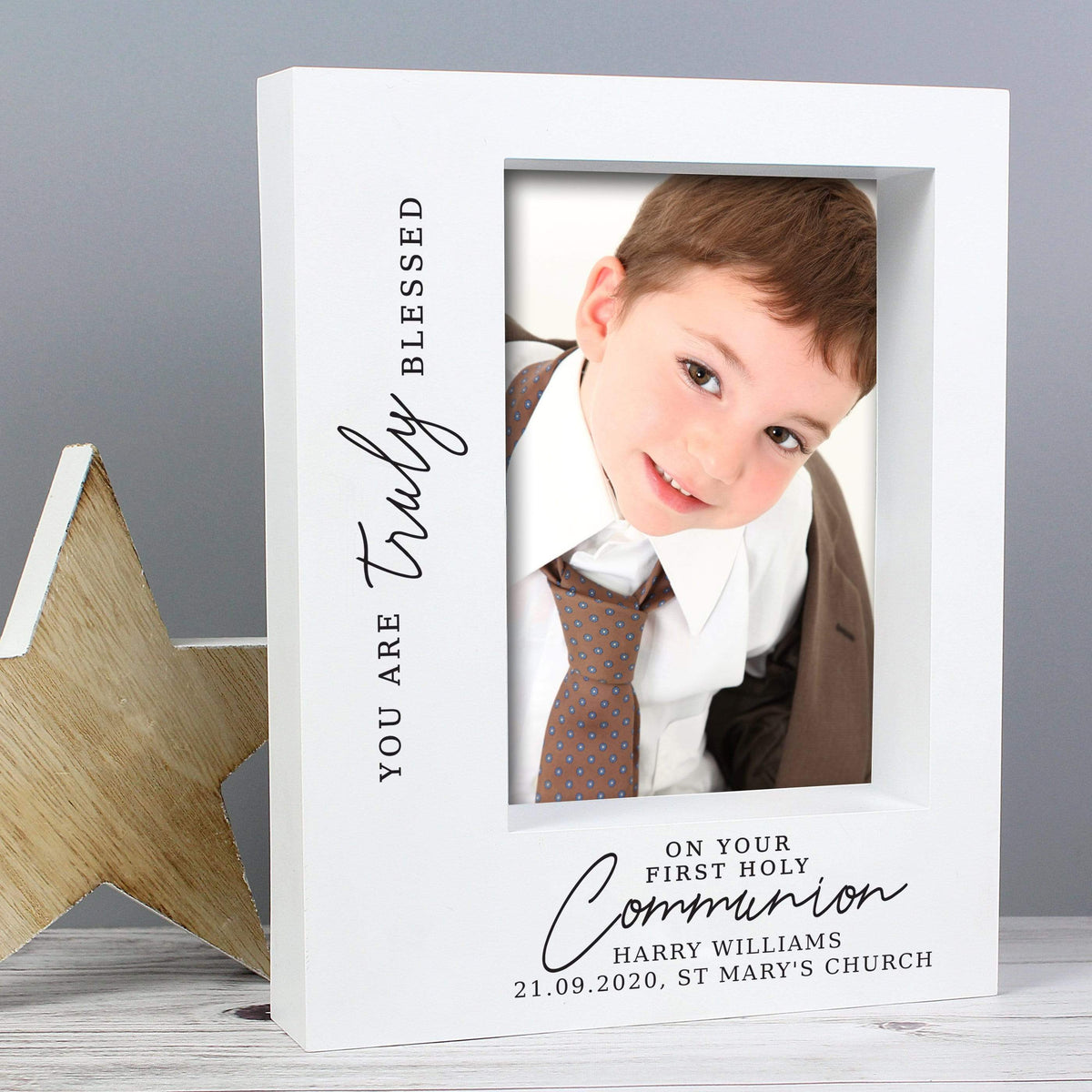 Personalised Memento Photo Frames, Albums and Guestbooks Personalised 'Truly Blessed' First Holy Communion 5x7 Box Photo Frame