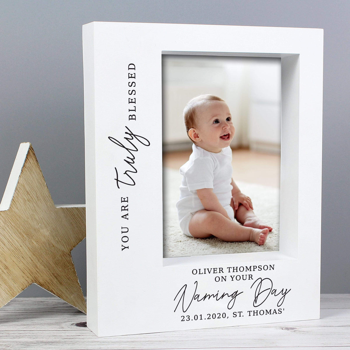 Personalised Memento Photo Frames, Albums and Guestbooks Personalised 'Truly Blessed' Naming Day 5x7 Box Photo Frame