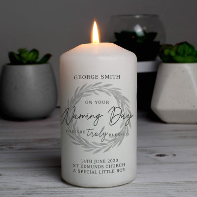 Personalised Memento Candles & Reed Diffusers Personalised Truly Blessed Naming Day Pillar Candle