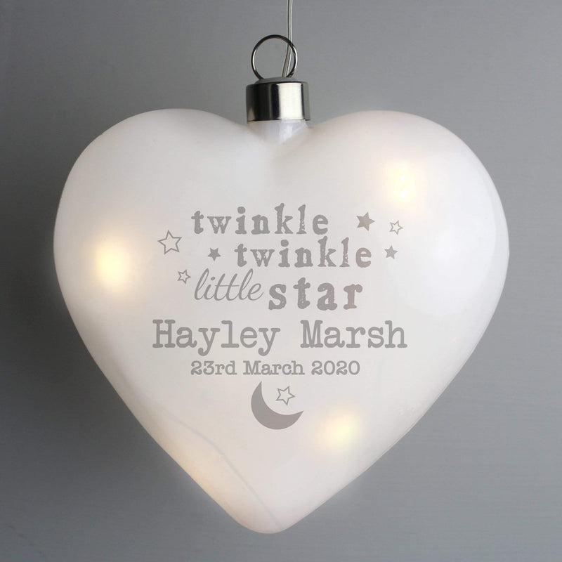 Personalised Memento LED Lights, Candles & Decorations Personalised Twinkle Twinkle LED Hanging Glass Heart