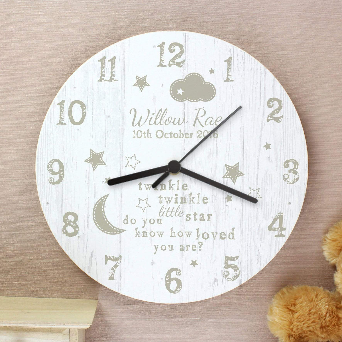Personalised Memento Clocks & Watches Personalised Twinkle Twinkle Shabby Chic Large Wooden Clock