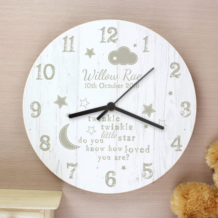 Personalised Memento Clocks &amp; Watches Personalised Twinkle Twinkle Shabby Chic Large Wooden Clock