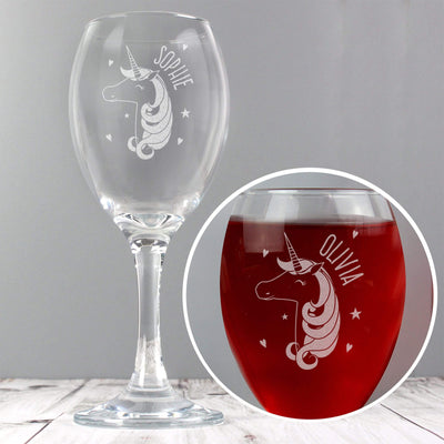 Personalised Memento Glasses & Barware Personalised Unicorn Engraved Wine Glass