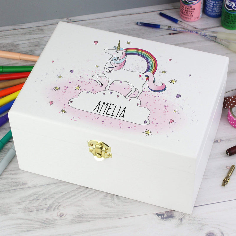 Personalised Memento Trinket, Jewellery & Keepsake Boxes Personalised Unicorn White Wooden Keepsake Box