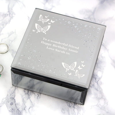 Personalised Memento Trinket, Jewellery & Keepsake Boxes Personalised White Butterfly Diamante Glass Trinket Box