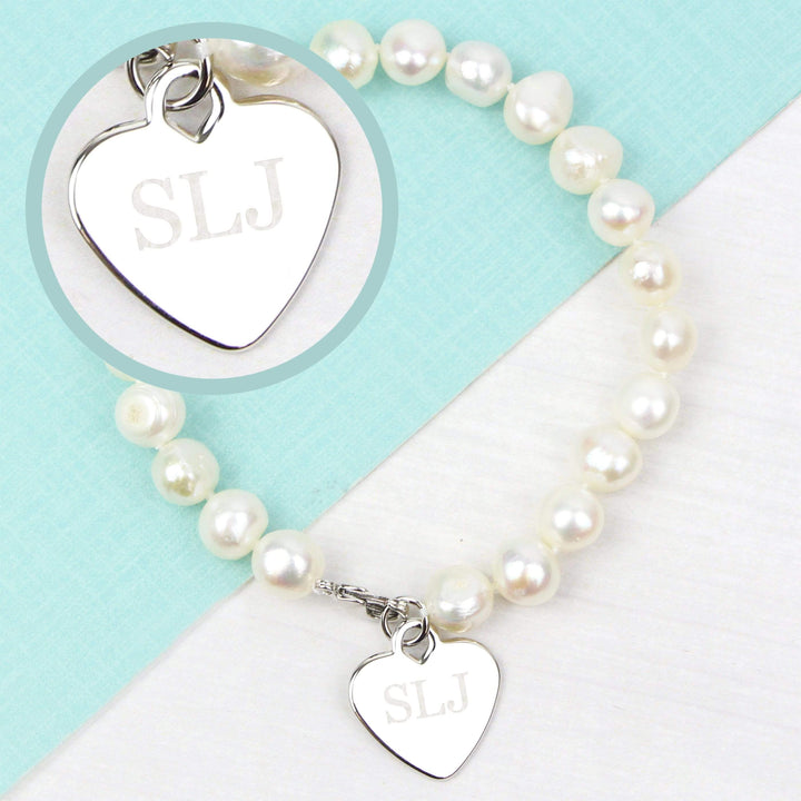Personalised Memento Jewellery Personalised White Freshwater Pearl Initial Bracelet