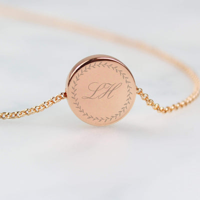 Personalised Memento Jewellery Personalised Wreath Initials Rose Gold Tone Disc Necklace