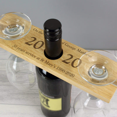 Personalised Memento Wooden Personalised 'Year' Wine Glass & Bottle Butler