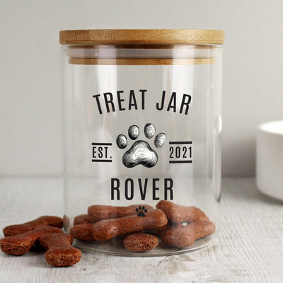 Personalised Memento Personalised Pet Treats Glass Jar with Bamboo Lid