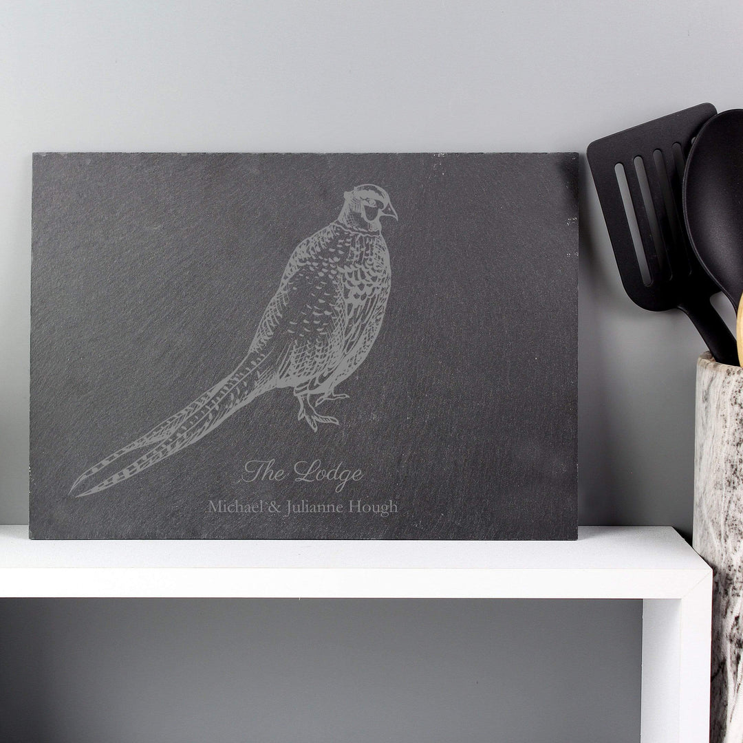 Personalised Memento Slate Personalised Pheasant Slate Placemat