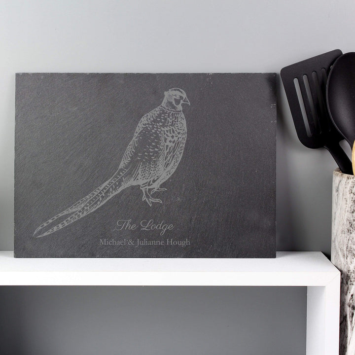 Personalised Memento Slate Personalised Pheasant Slate Placemat