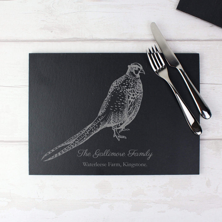 Personalised Memento Slate Personalised Pheasant Slate Placemat