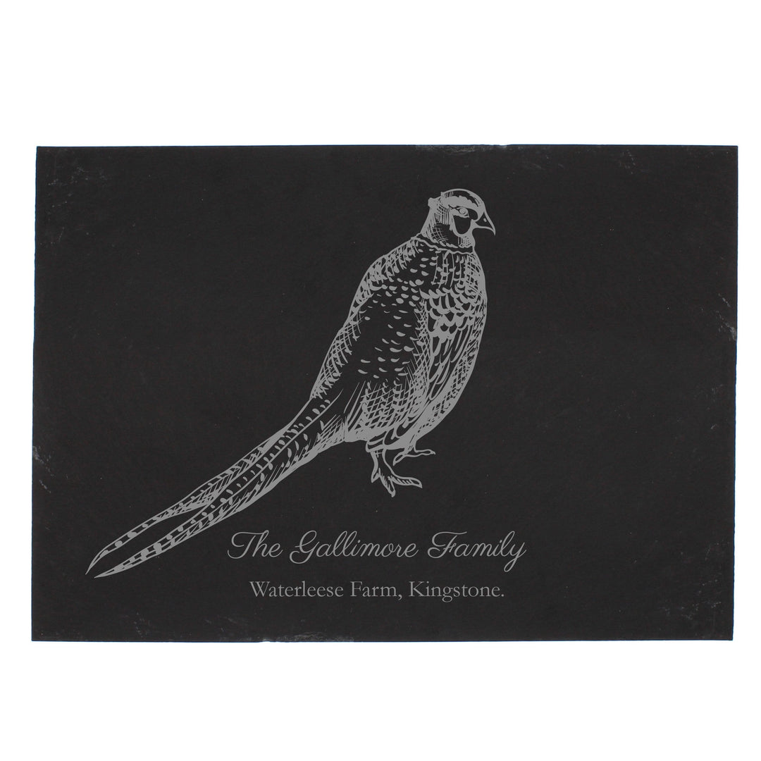 Personalised Memento Slate Personalised Pheasant Slate Placemat