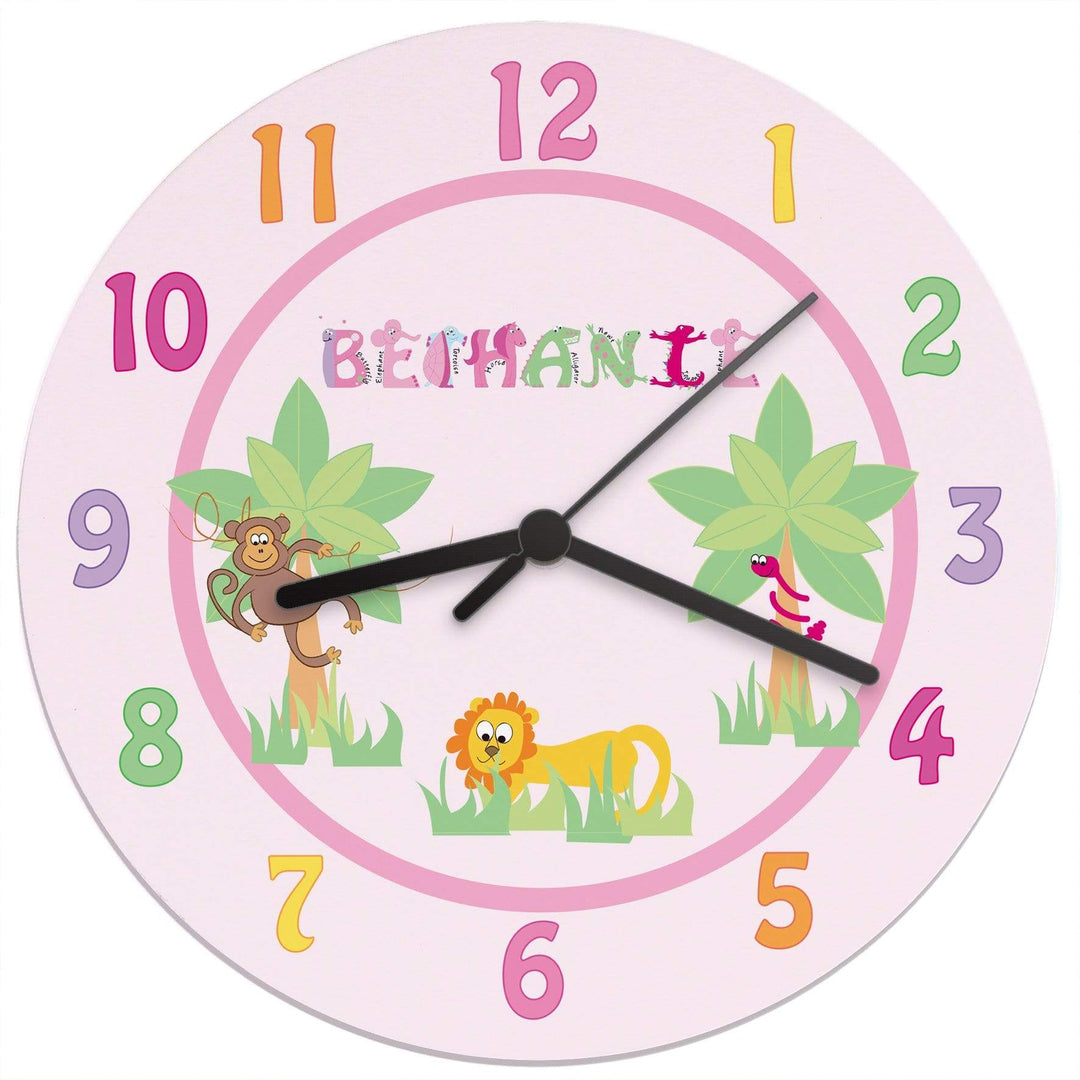 Personalised Memento Clocks &amp; Watches Personalised Pink Animal Alphabet Clock