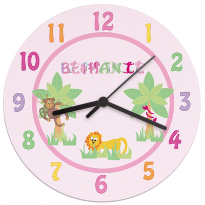 Personalised Memento Clocks & Watches Personalised Pink Animal Alphabet Clock
