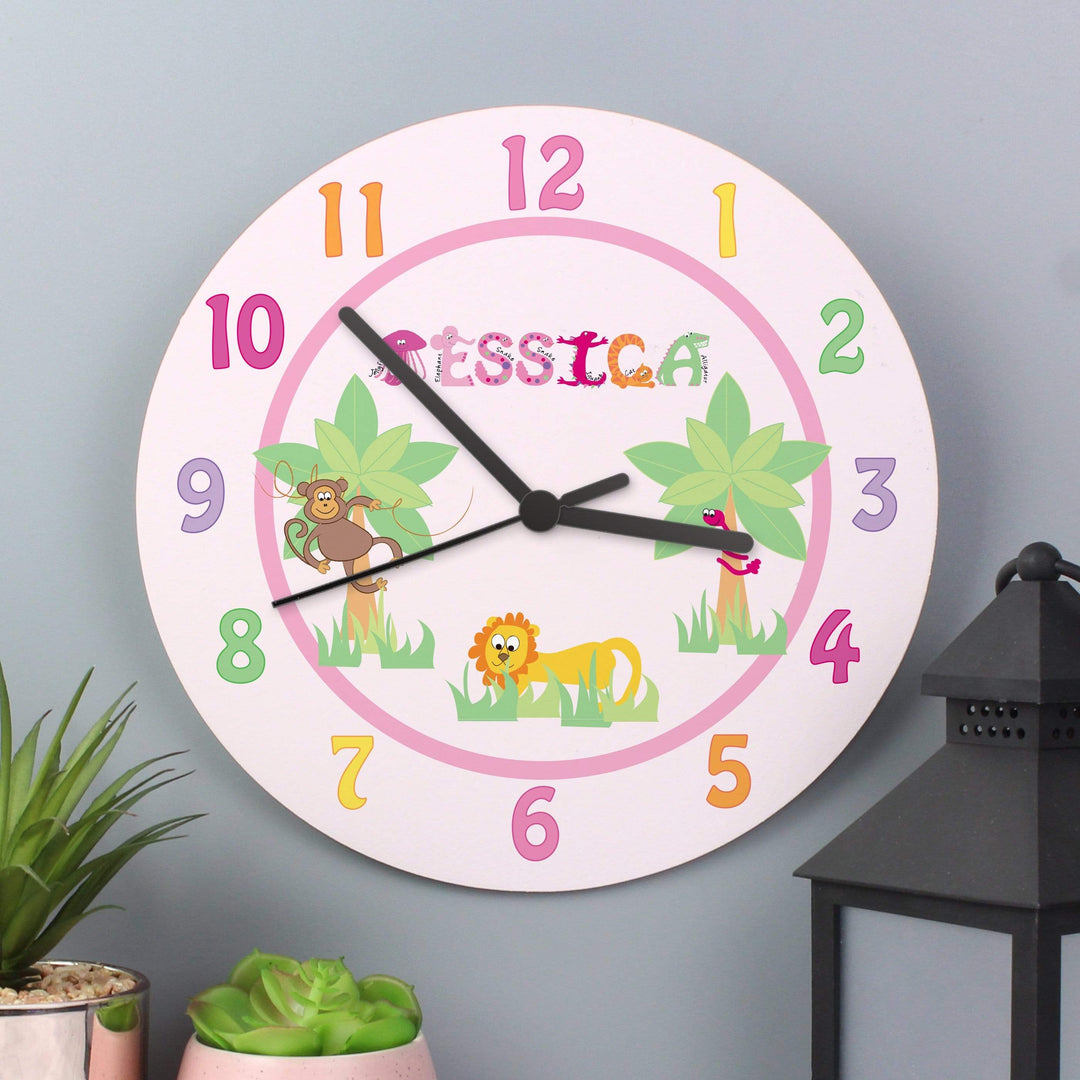 Personalised Memento Clocks &amp; Watches Personalised Pink Animal Alphabet Clock
