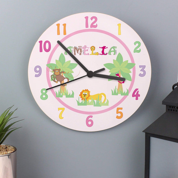 Personalised Memento Clocks &amp; Watches Personalised Pink Animal Alphabet Clock