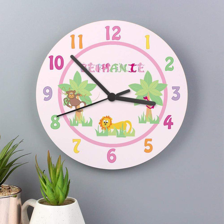 Personalised Memento Clocks &amp; Watches Personalised Pink Animal Alphabet Clock