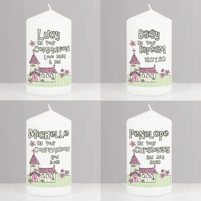 Personalised Memento Candles & Reed Diffusers Personalised Pink Church Candle