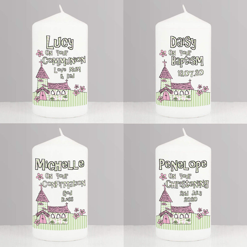 Personalised Memento Candles & Reed Diffusers Personalised Pink Church Candle