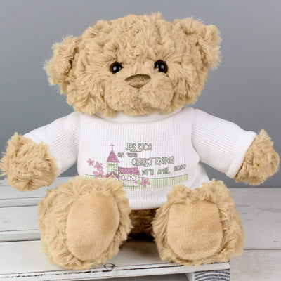 Personalised Memento Plush Personalised Pink Church Teddy Bear