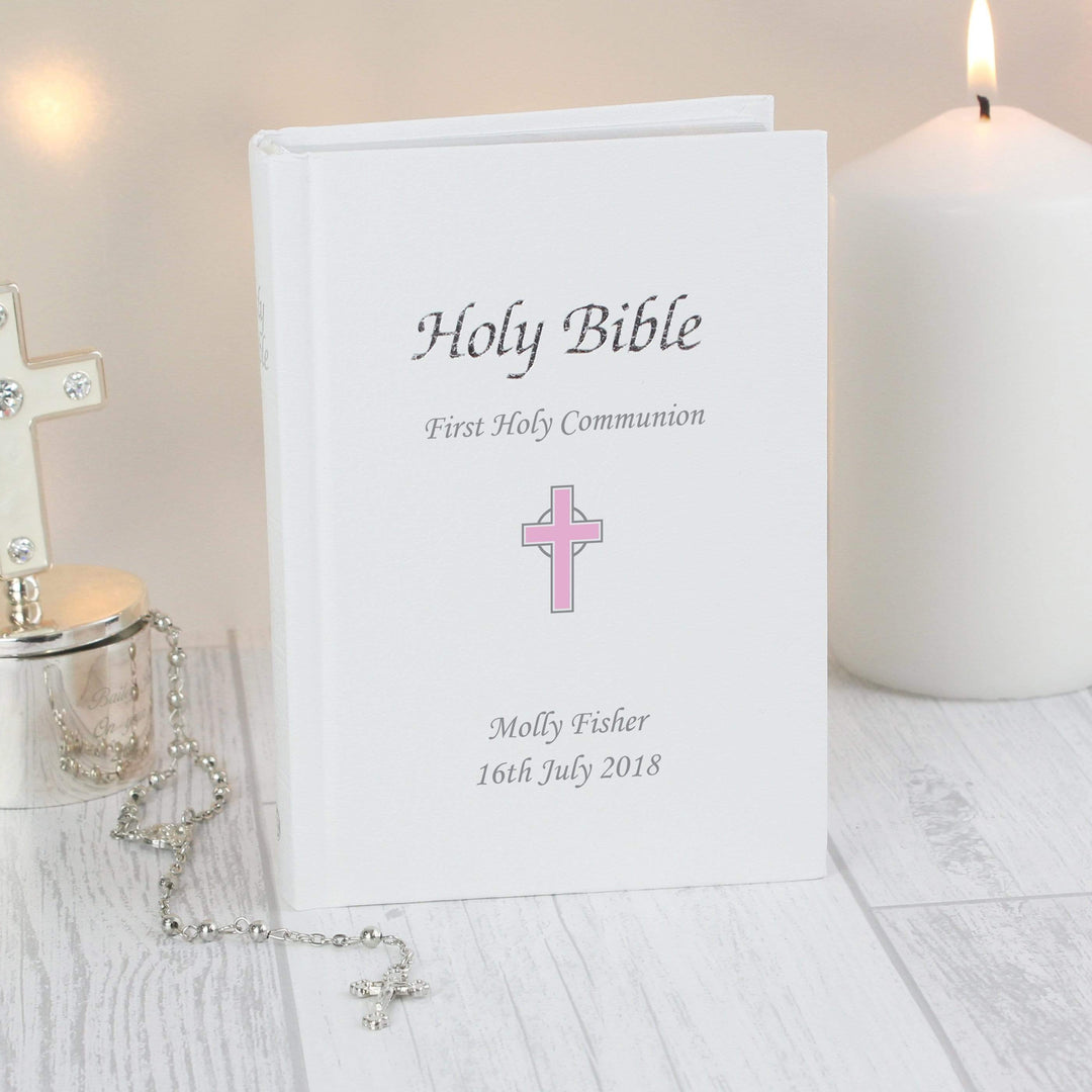 Personalised Memento Books Personalised Pink Cross Bible