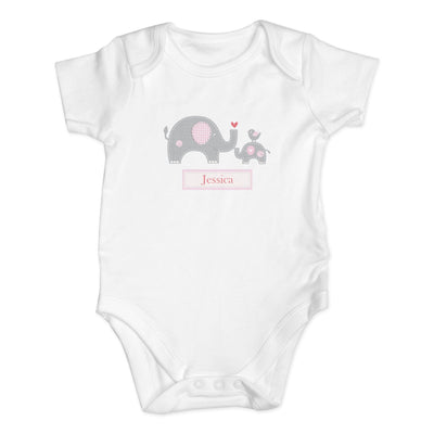Personalised Memento Clothing Personalised Pink Elephant 0-3 Months Baby Vest