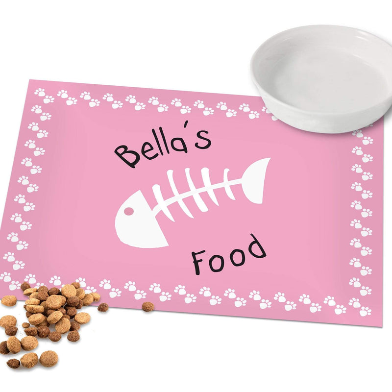 Personalised Memento Mealtime Essentials Personalised Pink Fish Bone Cat Placemat