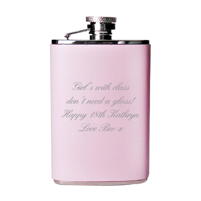 Personalised Memento Glasses & Barware Personalised Pink Hip Flask