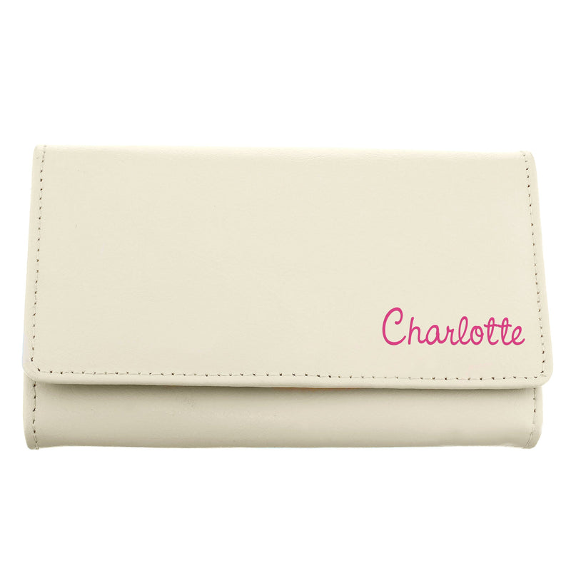 Personalised Memento Leather Personalised Pink Name Cream Leather Purse