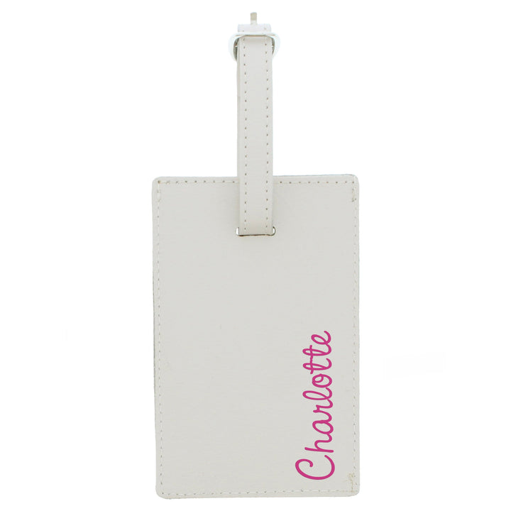 Personalised Memento Leather Personalised Pink Name Cream Luggage Tag