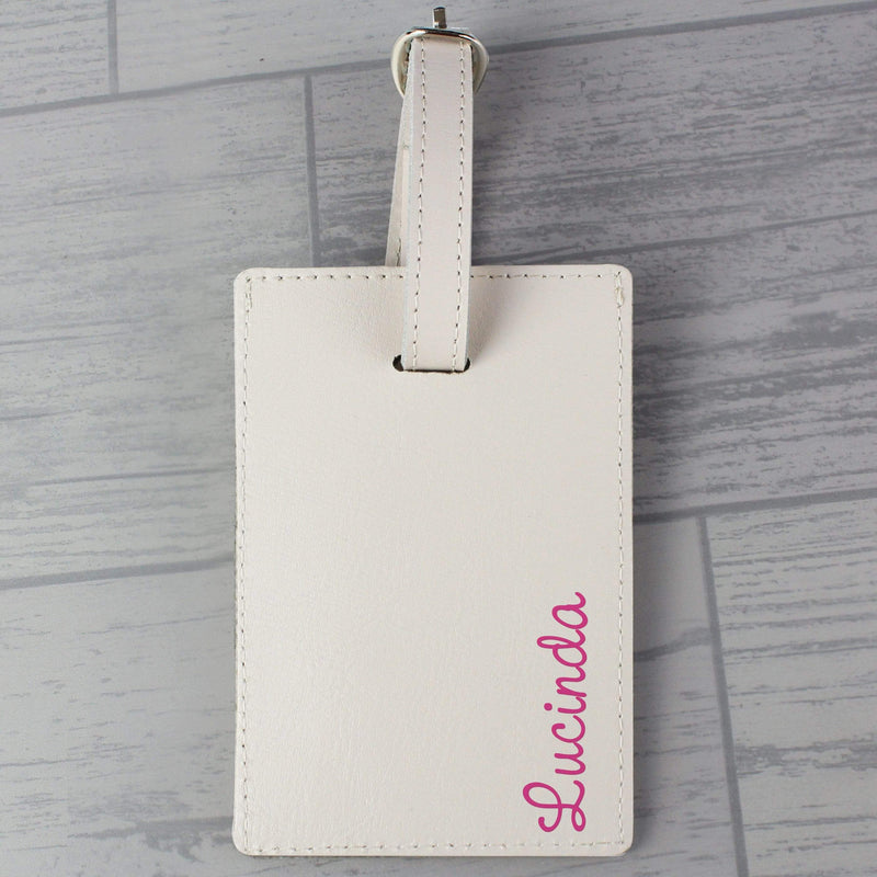 Personalised Memento Leather Personalised Pink Name Cream Luggage Tag