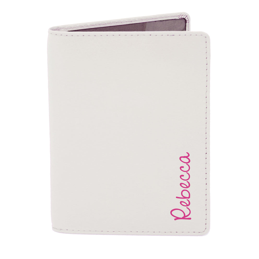 Personalised Memento Leather Personalised Pink Name Island Cream Passport Holder