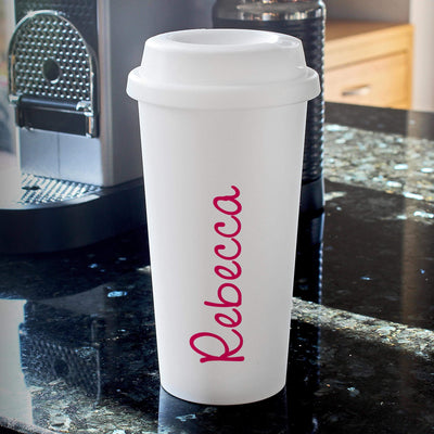 Personalised Memento Personalised Pink Name Island Insulated Eco Travel Cup