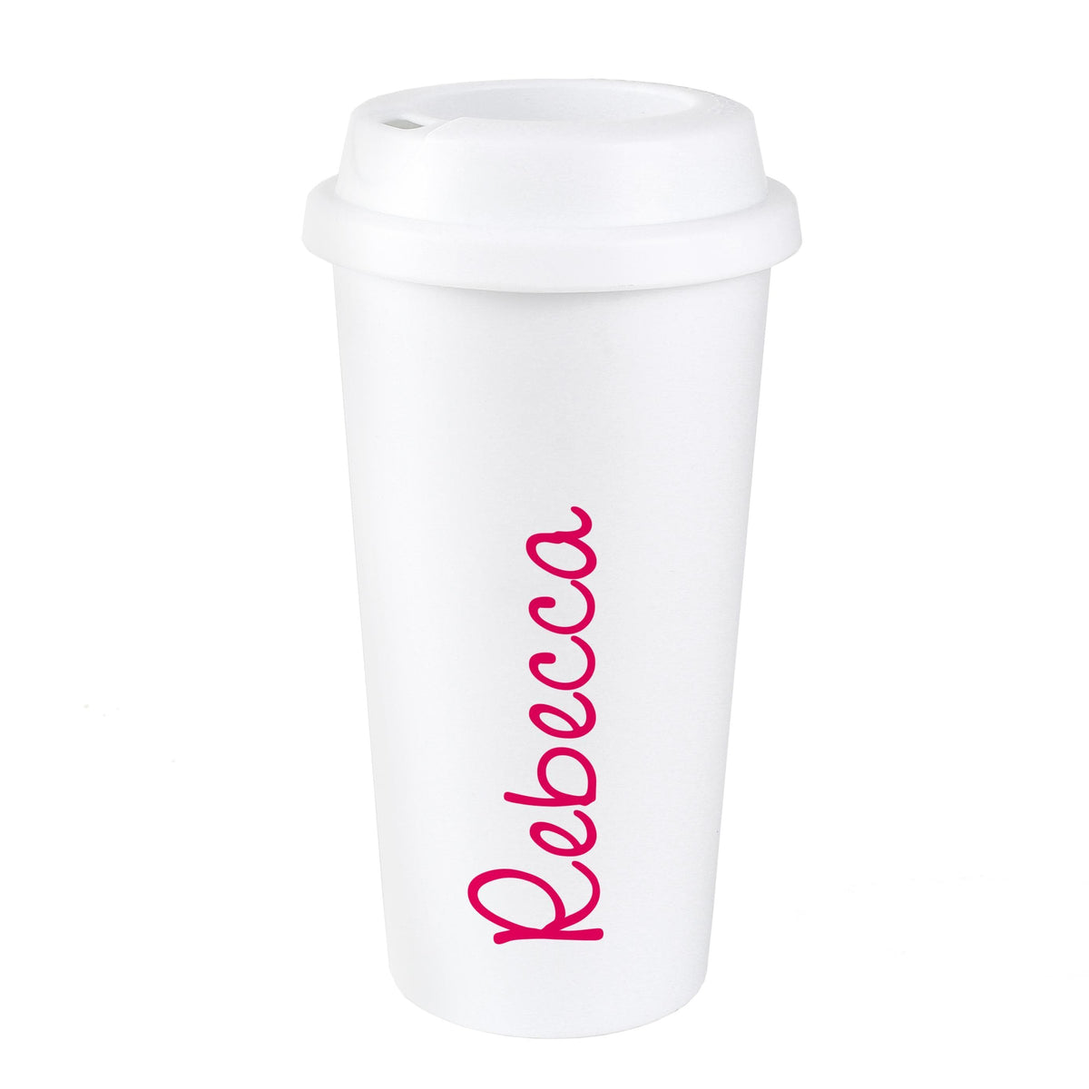Personalised Memento Personalised Pink Name Island Insulated Eco Travel Cup