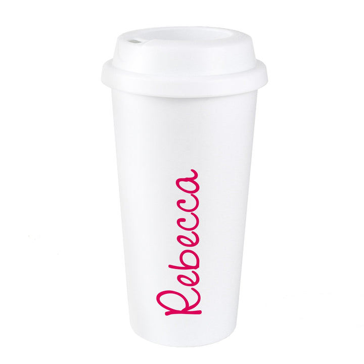 Personalised Memento Personalised Pink Name Island Insulated Eco Travel Cup