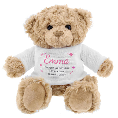 Personalised Memento Personalised Pink Name & Message Teddy Bear
