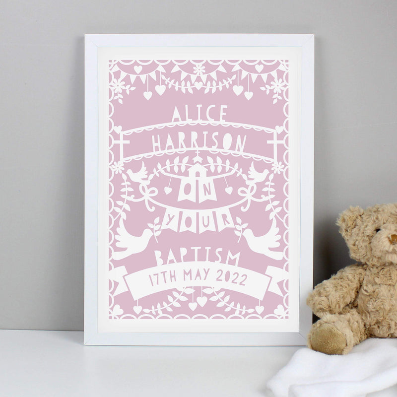 Personalised Memento Personalised Pink Papercut Style A3 White Framed Print