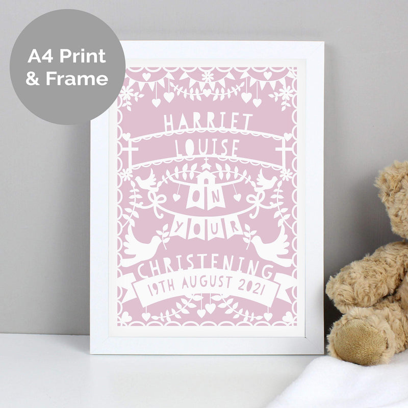 Personalised Memento Personalised Pink Papercut Style A4 White Framed Print