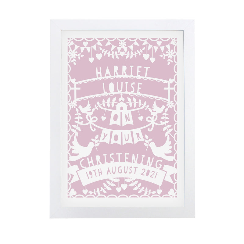 Personalised Memento Personalised Pink Papercut Style A4 White Framed Print