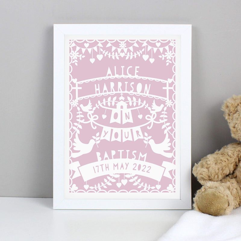 Personalised Memento Personalised Pink Papercut Style A4 White Framed Print