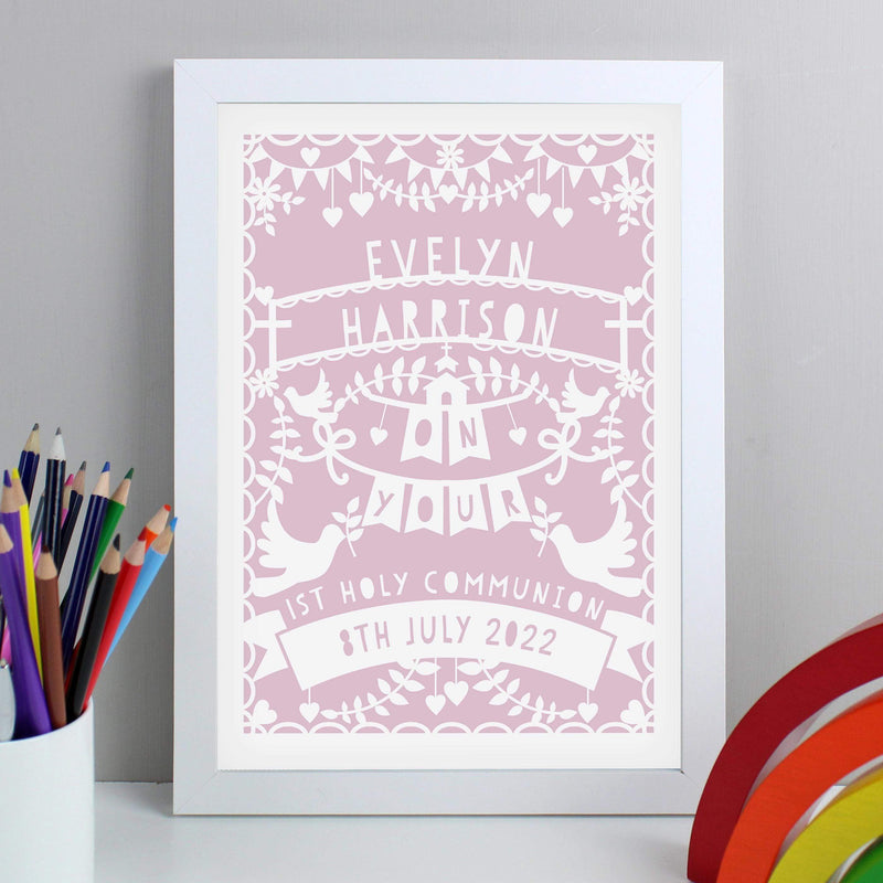 Personalised Memento Personalised Pink Papercut Style A4 White Framed Print