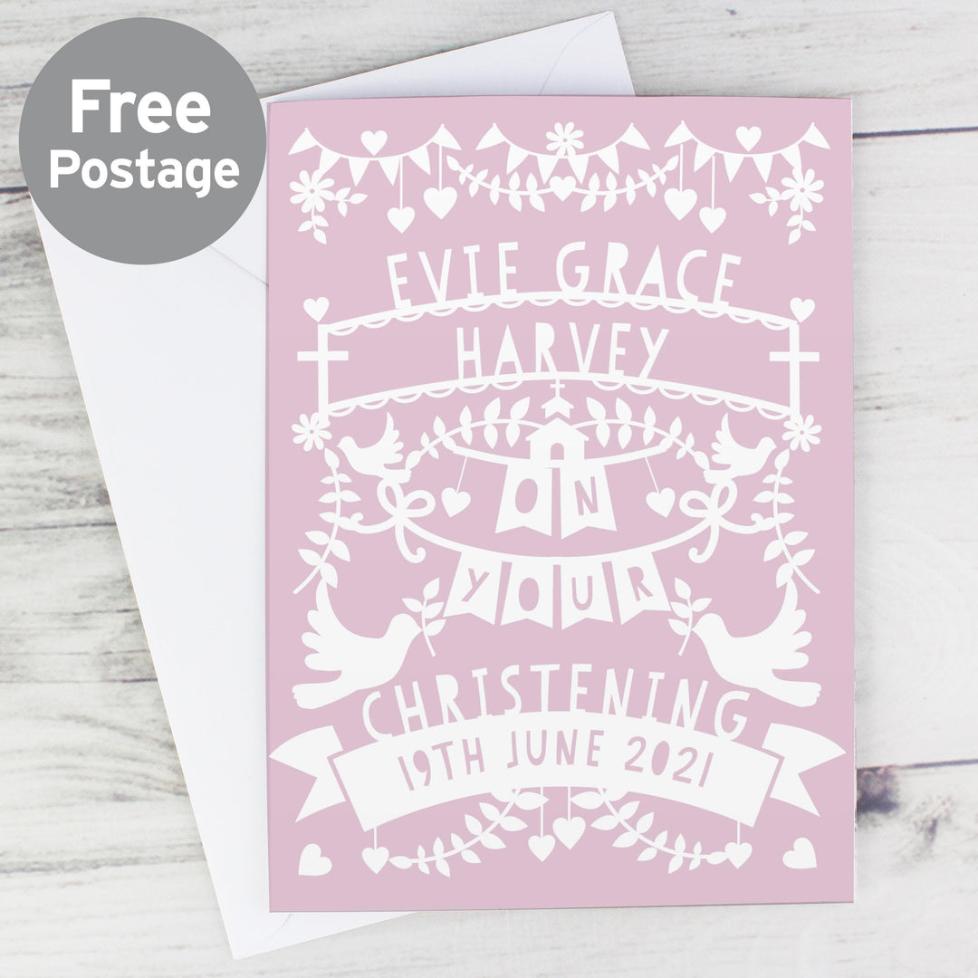 Personalised Memento Personalised Pink Papercut Style Card