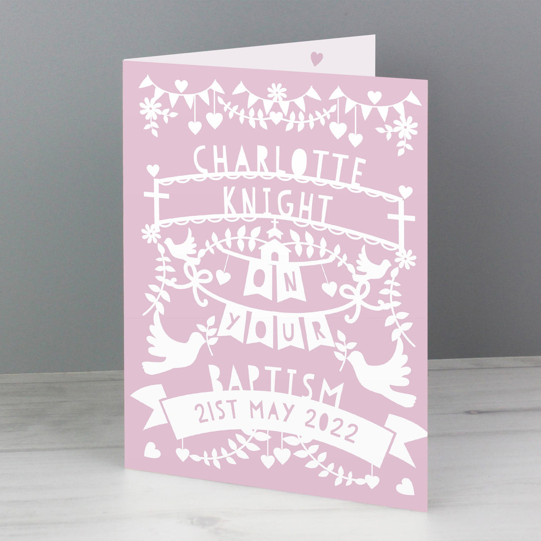 Personalised Memento Personalised Pink Papercut Style Card