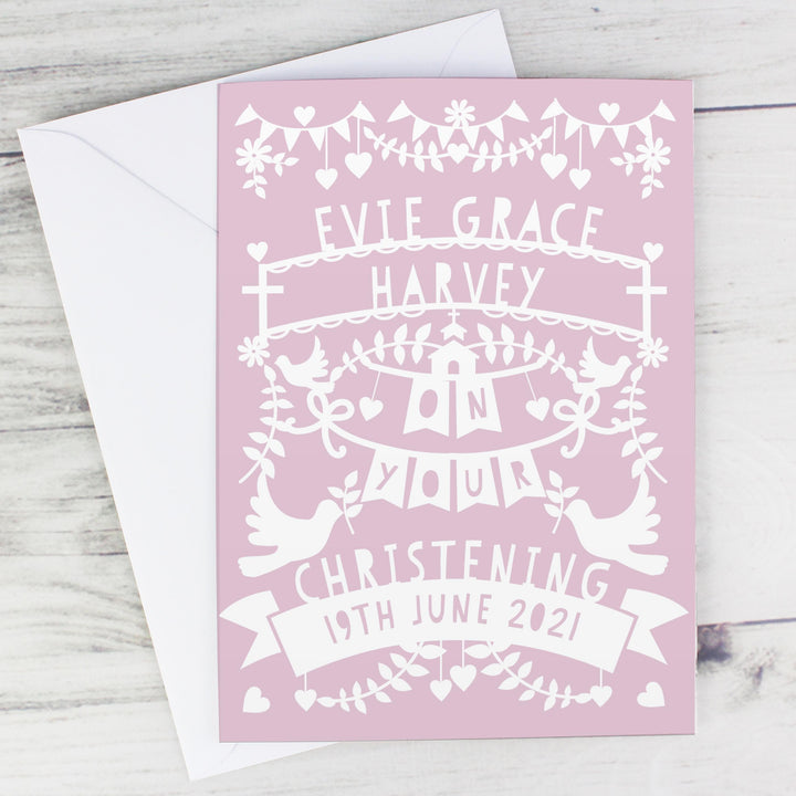 Personalised Memento Personalised Pink Papercut Style Card