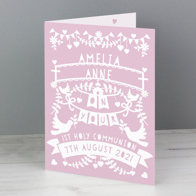 Personalised Memento Personalised Pink Papercut Style Card