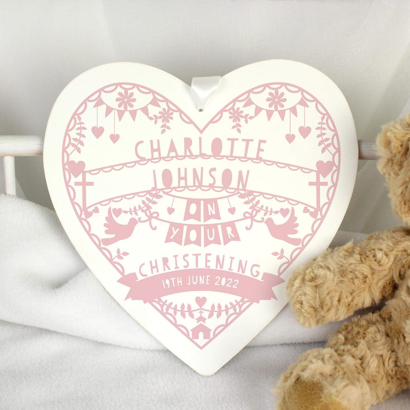 Personalised Memento Personalised Pink Papercut Style Large Wooden Heart