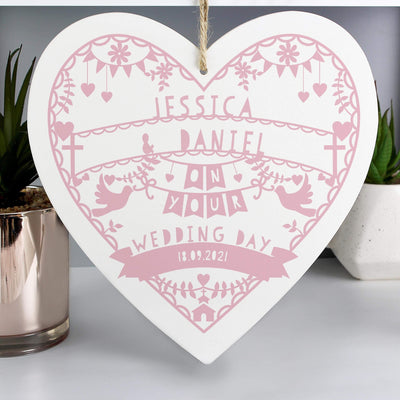 Personalised Memento Personalised Pink Papercut Style Large Wooden Heart