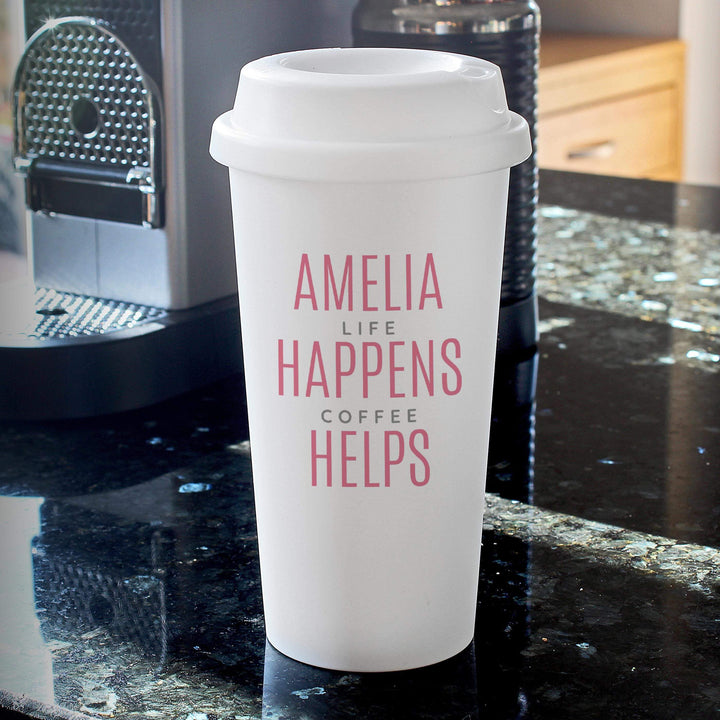 Personalised Memento Personalised Pink Text Slogan Insulated Eco Travel Cup
