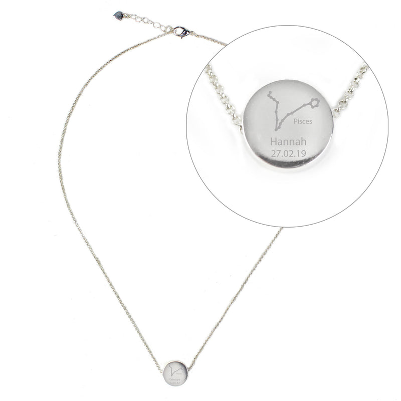 Personalised Memento Jewellery Personalised Pisces Zodiac Star Sign Silver Tone Necklace (February 19th - March 20th)